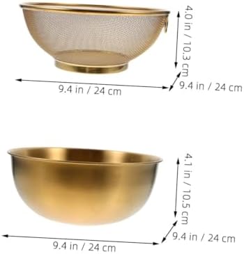 VOSAREA 1 Set Stainless Steel Colander with Drain Basket and Gold Bowls