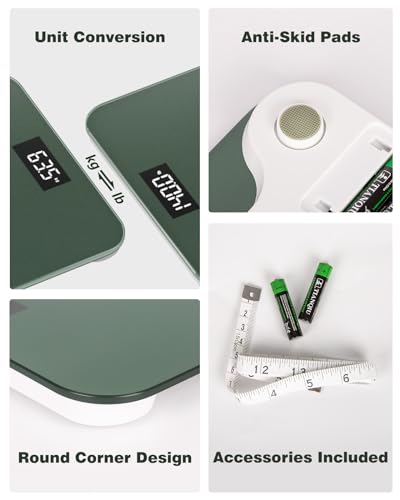 1byone Digital Bath Scale with LED Display 400lbs Midnight Green