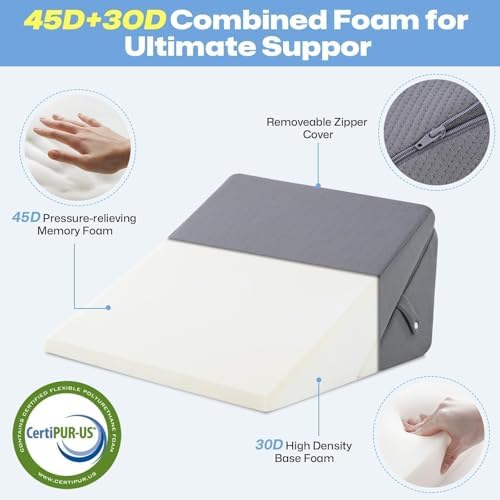 GOHOME 12 Inch Adjustable Memory Foam Wedge Pillow - Grey