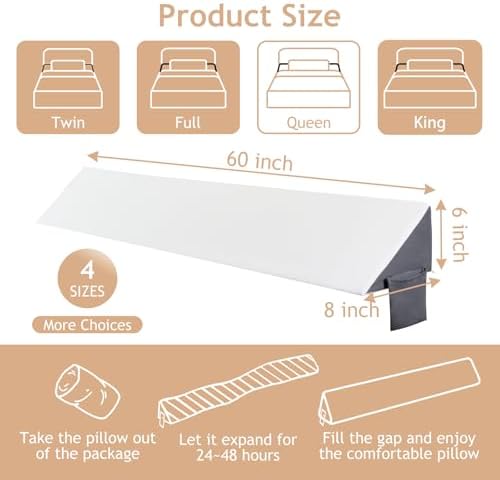 Voctriam Bed Wedge Pillow for Headboard Gap 60x8x6 White