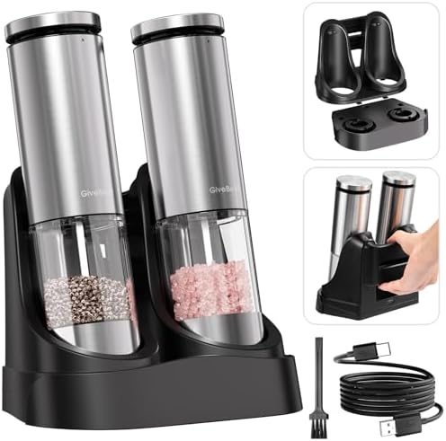 GiveBest Electric Salt Pepper Grinder Set with LED Light and USB Rechargeable