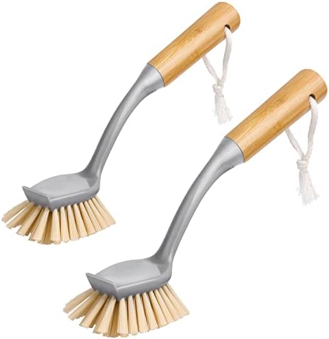 MRSIGA Dish Brush with Bamboo Handle and Scraper Pack of 2