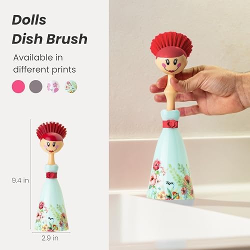 Vigar Dolls Dish Brush with Storage - BluePink