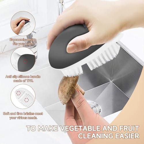 2 Pack Vegetable Brush with No-Slip Handle and Dot Remover 1