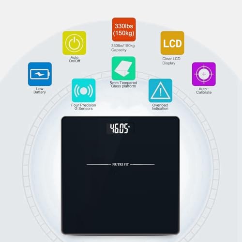 NUTRI FIT Digital Bathroom Scale 01lb Precision Jet Black