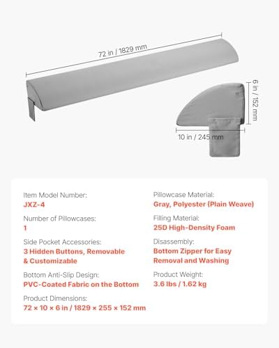 VEVOR Bed Wedge Pillow for Headboard Gray 72x10x6