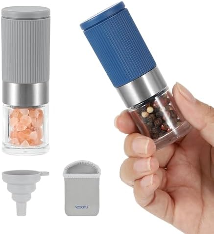 vzaahu Mini Salt Pepper Grinder Set with Bag and Funnel