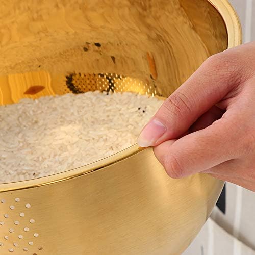 Meisha 3-In-1 Rice Washing Bowl with Side Drainers - Gold