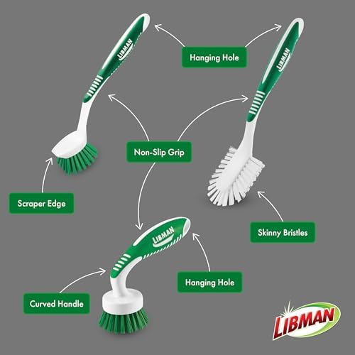 Libman 3-Piece Cleaning Brush Kit for Kitchen Basins Sinks Dishwashers
