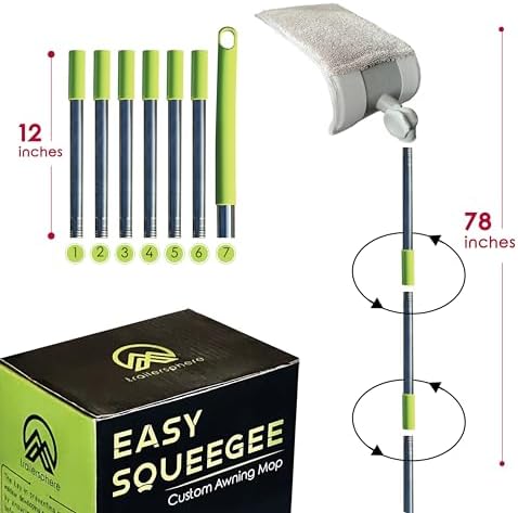 Easy Squeegee Professional RV Awnings Mop with Rotating Head and Extendable Pole