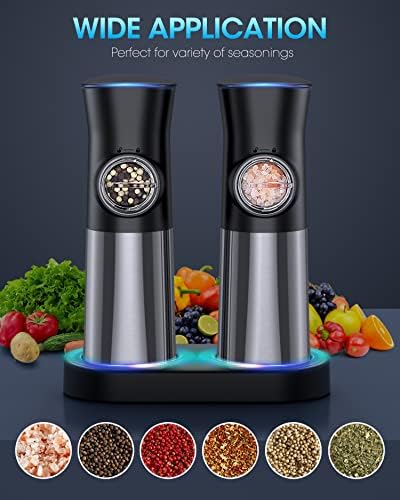 PSOS Gravity Electric Salt Pepper Grinder Set - USB Rechargeable with LED Light