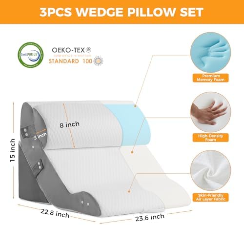 3PCS Adjustable Wedge Pillow Set for Post Surgery and Acid Reflux Relief