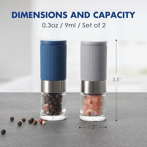 vzaahu Mini Salt Pepper Grinder Set with Bag and Funnel