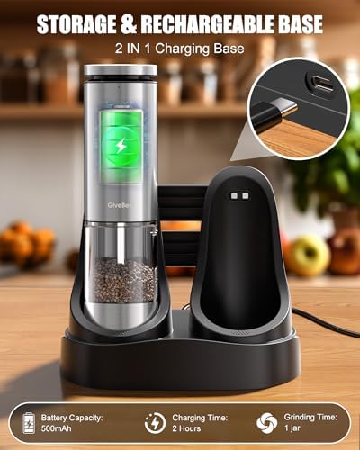 GiveBest Electric Salt Pepper Grinder Set with LED Light and USB Rechargeable