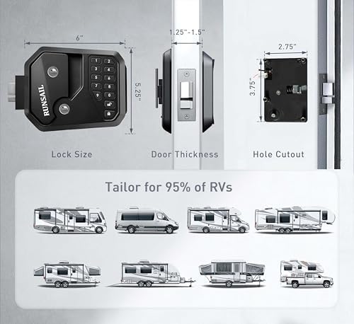 RUNSAIL RV Door Lock with 12-Digit Keypad Remote and Backup Key