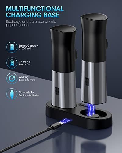 PSOS Gravity Electric Salt Pepper Grinder Set - USB Rechargeable with LED Light