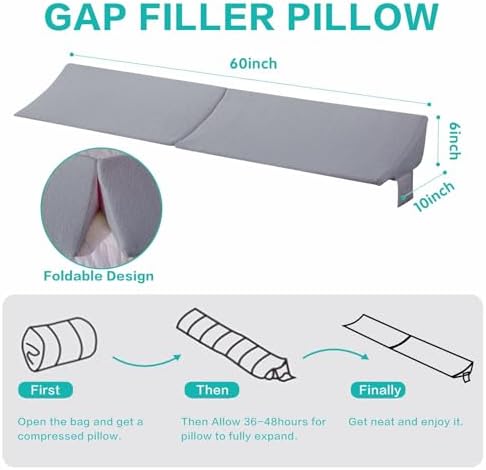 SLIGUY Queen Bed Gap Filler Pillow - 60x10x6 Grey