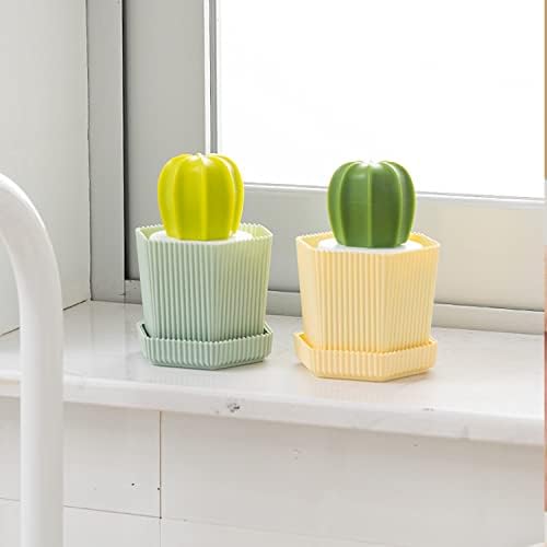 Sirensky Cactus Dish Brush Set with Drip Tray Green