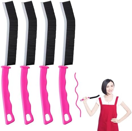 4 Pcs Hard Bristle Crevice Cleaning Brush Set in Pink