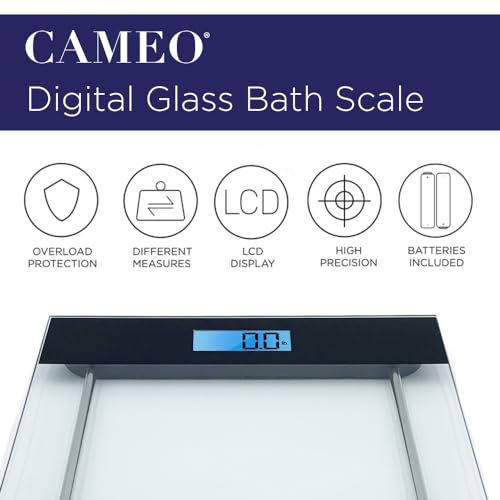 CAMEO Bathroom Scale with Tempered Glass and LED Display 400lbs Black C6814