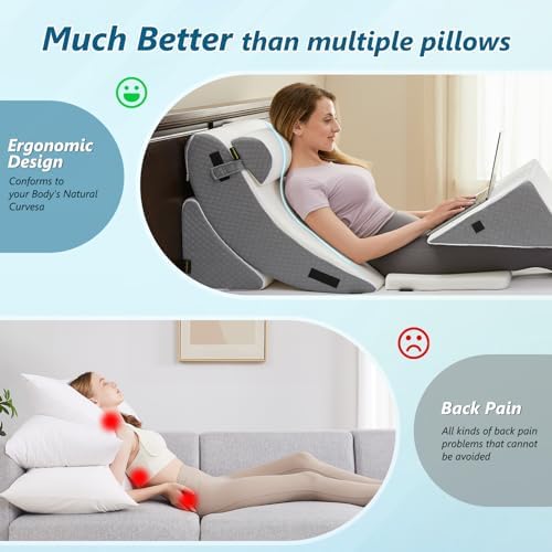 Longering 6PCS Orthopedic Wedge Pillow Set for Post Surgery Back Pain Relief