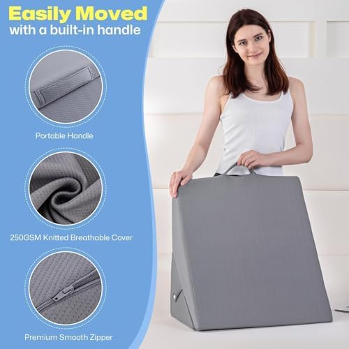 GOHOME 12 Inch Adjustable Memory Foam Wedge Pillow - Grey