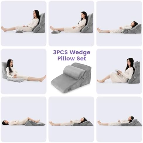 KOMFOTT 3PCS Adjustable Orthopedic Wedge Pillow Set