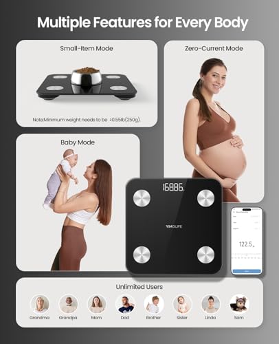 YINOLIFE Digital Body Weight Scale with BMI and Body Fat Analysis 400lb Black