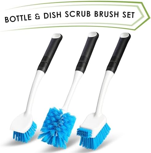 MOSOLAN 3-Piece Dish Brush Set with Scraper Edge