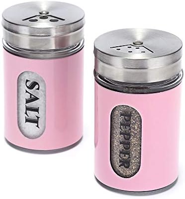 Salt and Pepper Shakers Set with Adjustable Pour Holes Pink