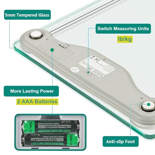 NUTRI FIT Digital Bathroom Scale with Step-on Tech and AAA Batteries