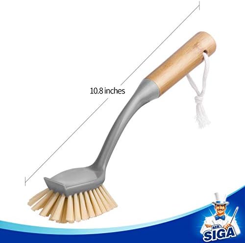 MRSIGA Dish Brush with Bamboo Handle and Scraper Pack of 2