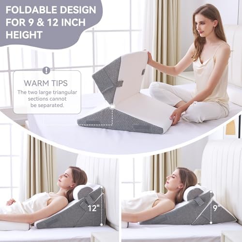 Hogrance 4PCS Wedge Pillow Set for Side Sleepers Grey