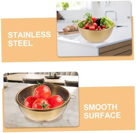 VOSAREA 1 Set Stainless Steel Colander with Drain Basket and Gold Bowls