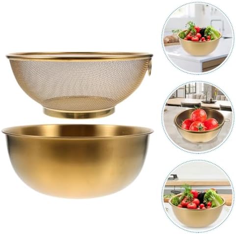 Zerodeko Gold Stainless Steel Colander Drain Basket Set