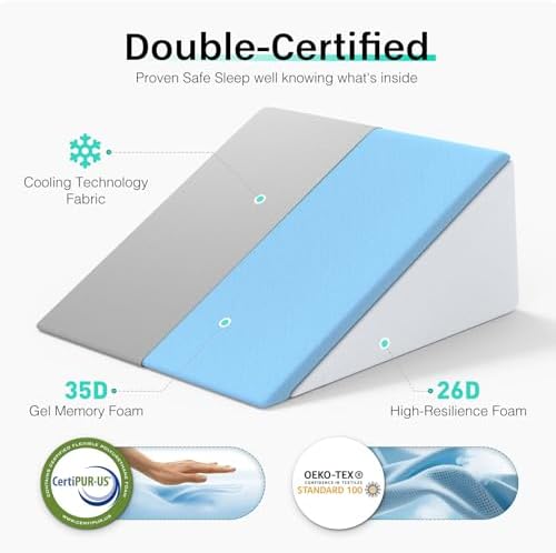 DeerFable 12 Dual Sided Cooling Memory Foam Wedge Pillow