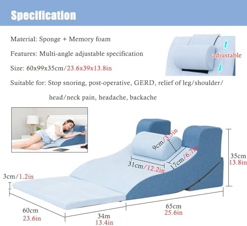 RENLXFI Blue Acid Reflux Pillow Travel