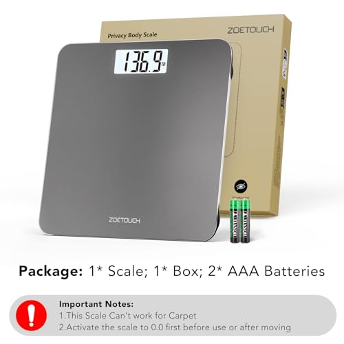 ZOETOUCH Digital Bathroom Scale with Backlit LCD and Tempered Glass