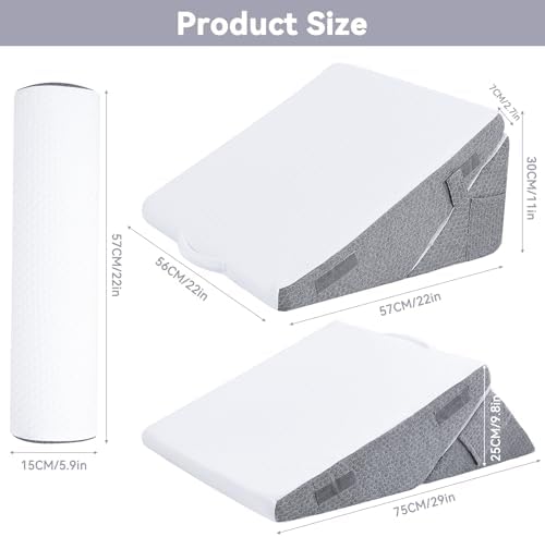 Hogrance 4PCS Wedge Pillow Set for Side Sleepers Grey