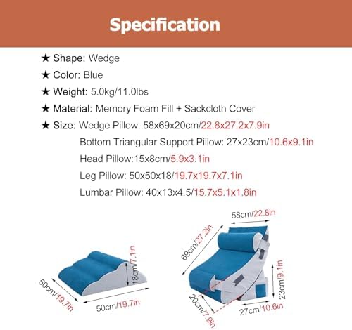 HAIXHX Adjustable Wedge Pillow with Removable Cover - Blue