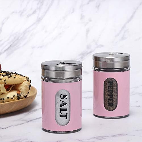 Salt and Pepper Shakers Set with Adjustable Pour Holes Pink