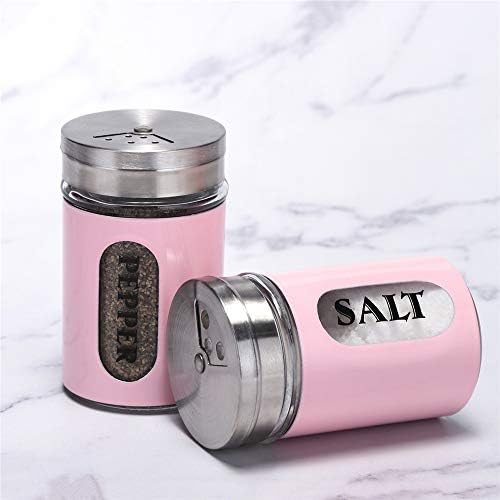 Salt and Pepper Shakers Set with Adjustable Pour Holes Pink