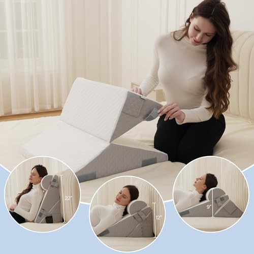 Flyxunfri 912 Bed Wedge Pillow Set 10-in-1 Adjustable