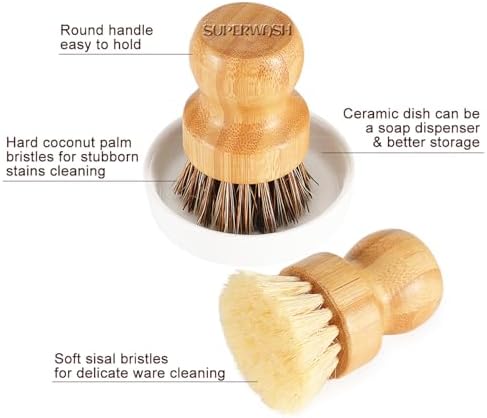 SUPERWASH PLUS Bamboo Scrub Brush 4 Pack