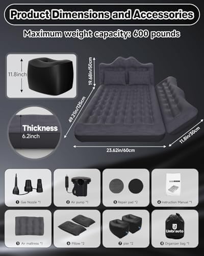 Umbrauto Car Air Mattress with Pump and Pillows