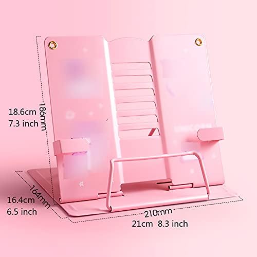 Adjustable Metal Cookbook Stand Holder with 6 Notches - Pink