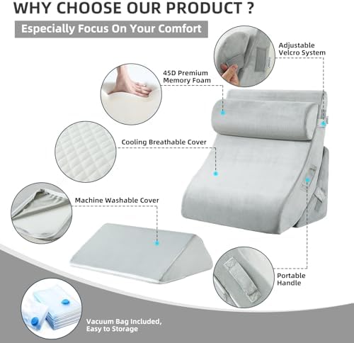 Lucresta 4PCS Orthopedic Wedge Pillow Set for Back Neck Leg Pain Relief