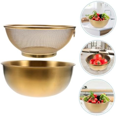 PRETYZOOM Stainless Steel Colander with Dipping Bowls Set