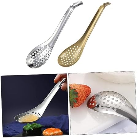 2Pcs Stainless Steel Colander Spoons for Caviar Hot Pot and Frying