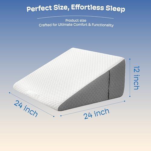 12 Inch Bed Wedge Pillow for Post-Surgery and Acid Reflux Relief